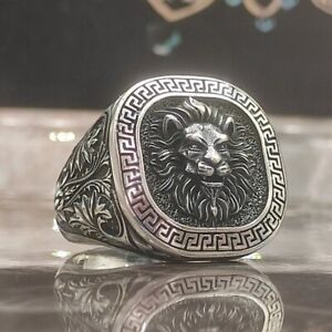18 Kt Real Solid White Gold Handmade Lion Face Men'S Ring 14 Grams Size 7 to 15