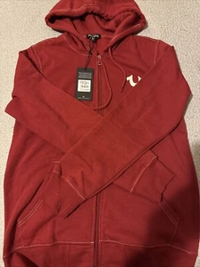 Men’s True Religion Full Zip Hoodie Color Red Size Small NWT - Picture 1 of 3