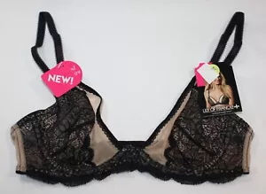NWT LILY of FRANCE unlined underwire BRA 2177002 BLACK BEIGE 38B - Picture 1 of 5