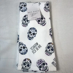 Rae Dunn Repeating Sugar Skulls Dia De Los Muertos Kitchen Towels Set Of 2 NWT - Picture 1 of 14
