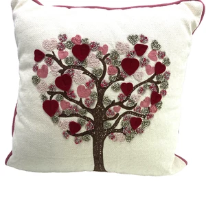 Pier 1 Heart Tree Embroidered Beaded Love Bedazzled Accent Pillow 16×16" - Picture 1 of 13