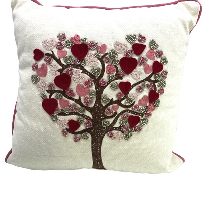 Pier 1 Heart Tree Embroidered Beaded Love Bedazzled Accent Pillow 16×16" - Image 1 of 4