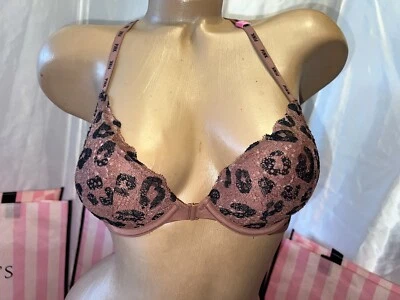 Sujetador push up Victoria's Secret espalda deportiva estampado guepardo 32B Foto 1 de 3