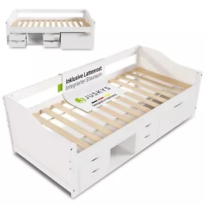 Bett Stauraumbett Funktionsbett 90x200 cm Jugendbett Holz Kinderbett Juskys® - Bild 1 von 7