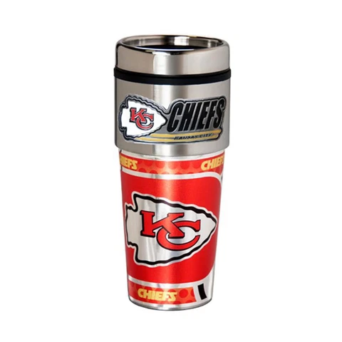 Kansas City Chiefs 16oz Stainless Steel NFL Travel Mug with Embossed Logo Cover