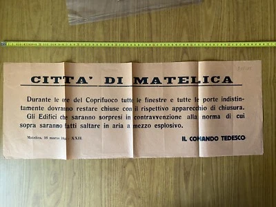 MANIFESTO PROCLAMA TEDESCO ITALIA REPUBBLICA SOCIALE MATELICA 1944 - Immagine 1 di 2