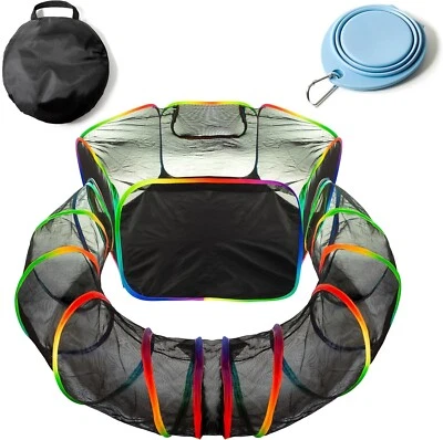 MSUTREE Small Animal Tunnel Enclosure, Pet Cage, Pop Up Playpen Cage w/ Bag Bowl New