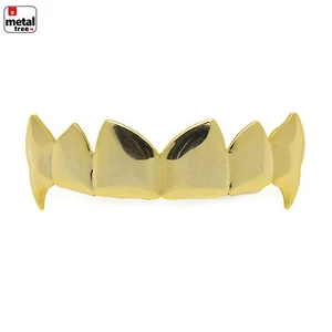 Colmillos Grillz Hip Hop Vampiro lisos enchapados en oro 14k dientes superiores Drácula L055 G - Imagen 1 de 4