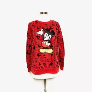 DISNEY Mickey Mouse Sweatshirt Red Black Size L (11/13) Long Sleeve Crew Neck - Picture 1 of 7