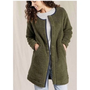 Toad & Co Sespe Sherpa Coatigan Jacket Wool Blend Olive Green Medium - Picture 1 of 8