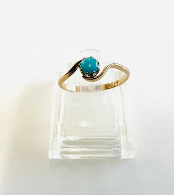 ANTIQUE 9ct ROSE GOLD TURQUOISE SOLITAIRE RING O1/2 1.6g - Image 1 of 4