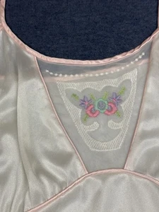 Camisón largo vintage años 70 80 Sears encaje bordado flores tijera sedosa L 16/18 - Imagen 1 de 20