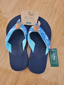 Damen L.L. Bean Maine Isle Flip Flops, gewebter Druck, blau. Größe wählbar - Bild 1 von 9
