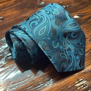 Manzini Paisley blaue formelle Krawatte - bestickt, 3,5" Klinge, 60" Länge - Bild 1 von 9