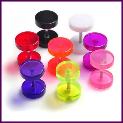2PCS Acrylic Neon Faux Fake Cheater Earring Studs Barbell Ear Plug Earlet Gauge - Image 1 of 4