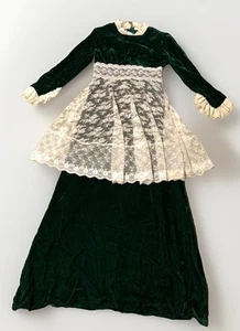 Vtg 60's Lorrie Deb San Francisco ILGWU Green Ruffled Bib Maxi Dress Sz XS/S - Picture 1 of 11