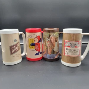70er Jahre Thermo-Servier Kaffeetasse 4 Stück Vintage Bud Man Schlitz Fawcett Budweiser - Bild 1 von 14