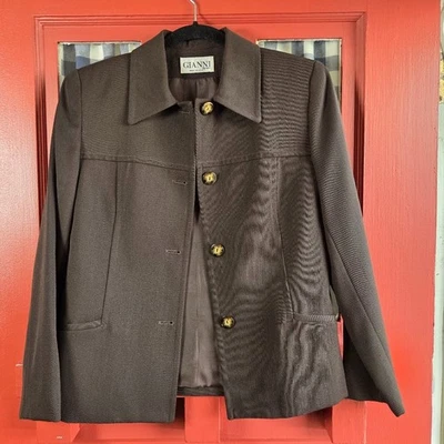 Chaqueta Blazer De Colección Gianni Petite Para Mujer Marrón Botón Delantero Manga Larga Talla 4 Foto 1 de 4