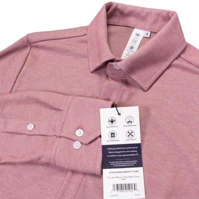 NWT State & Liberty The Jace Mens S Maroon Pique Cotton Stretch LS Shirt - Image 1 of 4