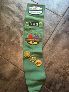 Girl Scouts Green Sash With 4 Pins And 10 Patches Permian Basin - Picture 1 of 3