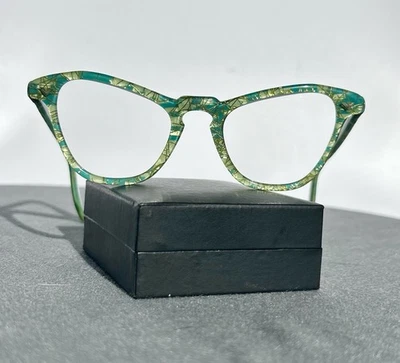 CHILD VINTAGE 1950 MID CENTURY CAT EYE EYEGLASSES FRAMES Turquoise Blue Gold - Image 1 of 4