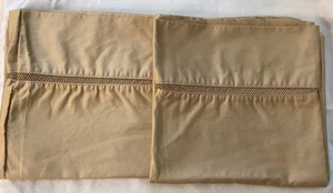 RALPH LAUREN GOLD KING PILLOWCASES W/ Lace Insert SUPIMA COTTON - Picture 1 of 5
