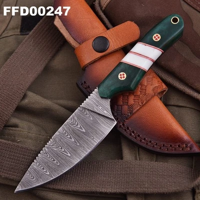 SHARD™ Custom Handmade Damascus Steel Skinner Hunting Knife Bone Handle W/Sheath - Image 1 of 4
