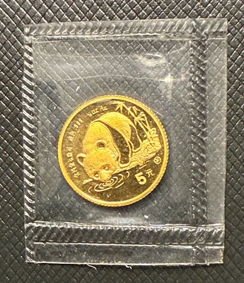 China 1987y Oro 1/20 OZ 5 Yuan Panda Original Como Nuevo Sellado BU Foto 1 de 2