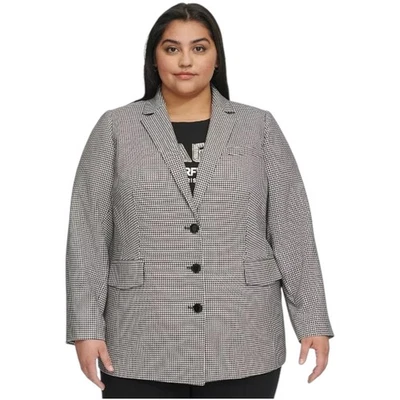 Jaqueta Blazer Feminina KARL LAGERFELD Três Botões Houndstooth Plus 16W Preta - Imagem 1 de 4