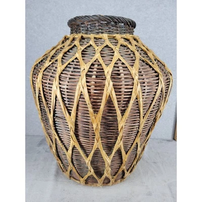Jarrón decorativo grande cesta tejida vintage maceta rústica decoración de granja Foto 1 de 4