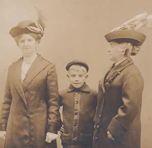 Women Boy Hats RPPC c1910's Real Photo Postcard - Picture 1 of 3