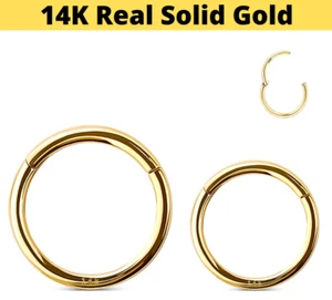 Pendientes de aro nariz con bisagras de oro amarillo con bisagras 20G estampados de 14K anillo de caracola - Imagen 1 de 8
