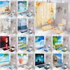 Sunny Sea Bathroom Shower Curtain Set Nonslip Rug Bath Mat Toilet Lid Cover 4Pcs
