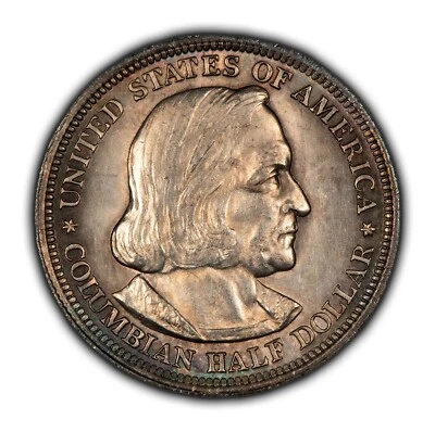 1893 50c Columbian Expo Commemorative Silver Half Dollar -Subtle Rainbow- C1185 - Image 1 of 4