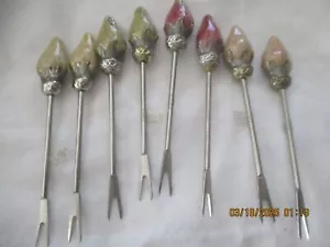 8 Metal Cocktail Spears, Picks- Appetizers, Hor D’oeuvres, Enamel Rhinestone - Picture 1 of 3