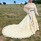Vintage prairie style tiered lace wedding dress illusion lace neck sleeve LARGE?