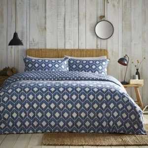 Duvet set blue geometric moroccan print quilt cover bedding CLEARANCE - Picture 1 of 8