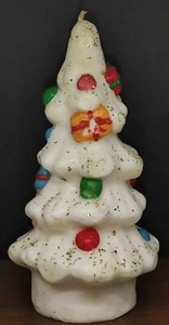 Christmas Tree Candle White Glitter Colored Ornaments 6" Tall Decorative Candle - Picture 1 of 6