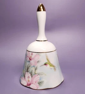 Campana de cena de porcelana fina dorada vintage colibrí e hibisco Lefton - Imagen 1 de 8