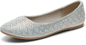 Women's Rhinestone Round Toe Ballet Flats Dress Ballerina Loafer Shoes - Picture 1 of 6