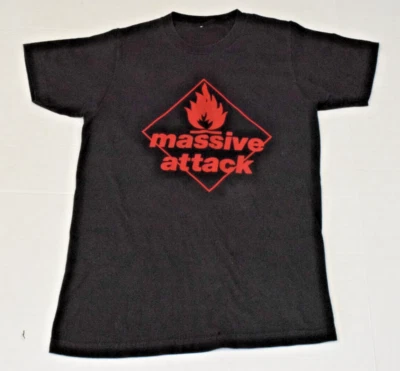 Vintage Band T-Shirt Size S 90s Massive Attack Blue Lines Black Cotton No Tag - Image 1 of 4