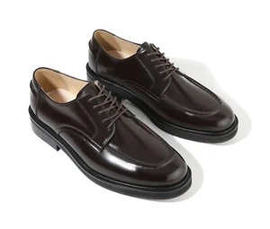 Zapatos Oxford Derby con cordones Firenze Atelier para hombre de cuero marrón pulido puntera moc - Imagen 1 de 17