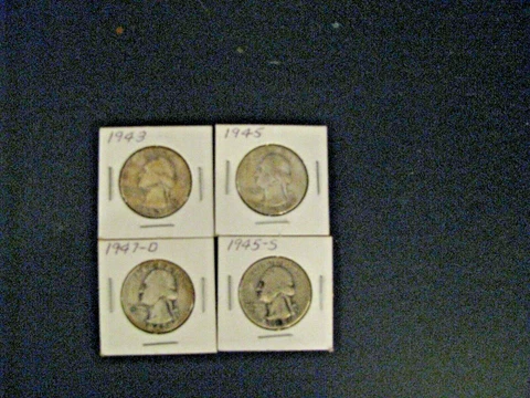 US Quarters 25c 1943 1947 D 1945 S 1945 4ea 90% Silver Cover