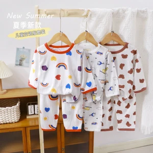 Kid's Air Conditioning Clothes Boys and Girls Thin Home Underwear Set Pajamas - Picture 1 of 14