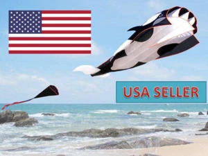 KIDS KILLER WHALE FISH DOLPHIN NYLON 3-D KITE FESTIVAL BLACK SINGLE LINE DELTA - Picture 1 of 1