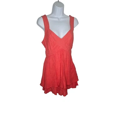 Forever 21 Orange Textured Romper Women’s M Mini Ruffle Hem Boho Summer - Image 1 of 4