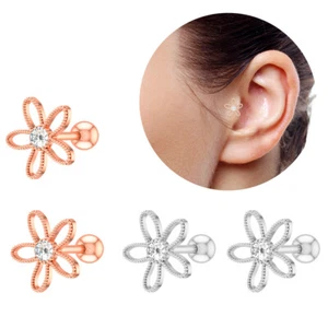 1Pair 16g Flower Cartilage Earrings Tragus Helix Conch Ear Stud Piercing Jewelry - Picture 1 of 9
