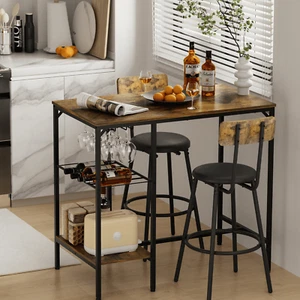 Aukfa Dining Table Set for 2,Bistro Pub Table w/ Storage Shelves for Small Space - Picture 1 of 8