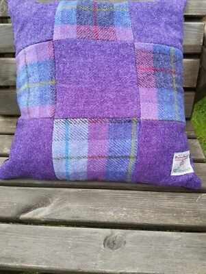 Harris Tweed Purple patchwork cushion - Image 1 of 3