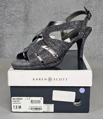 Karen Scott Melindah Slingback Dress Heels Sandals Shoes Metallic Pewter Sz 7.5 - Image 1 of 4